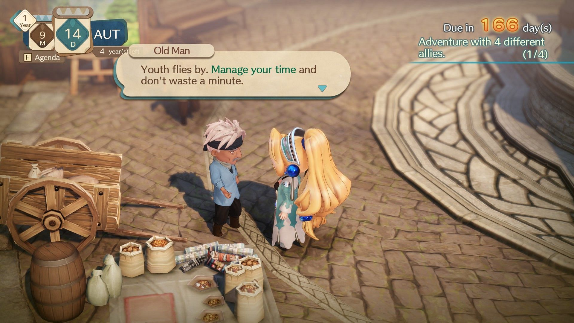 The hub area of Salburg has various NPCs that can provide helpful tips to the player (Screenshot from Atelier Marie Remake)