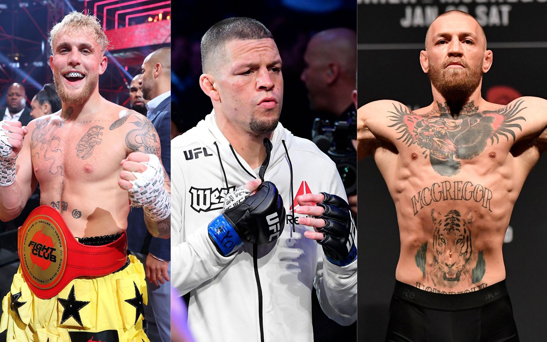 Jake Paul (left), Nate Diaz (center), and Conor McGregor (right) (Image credits Getty Images)