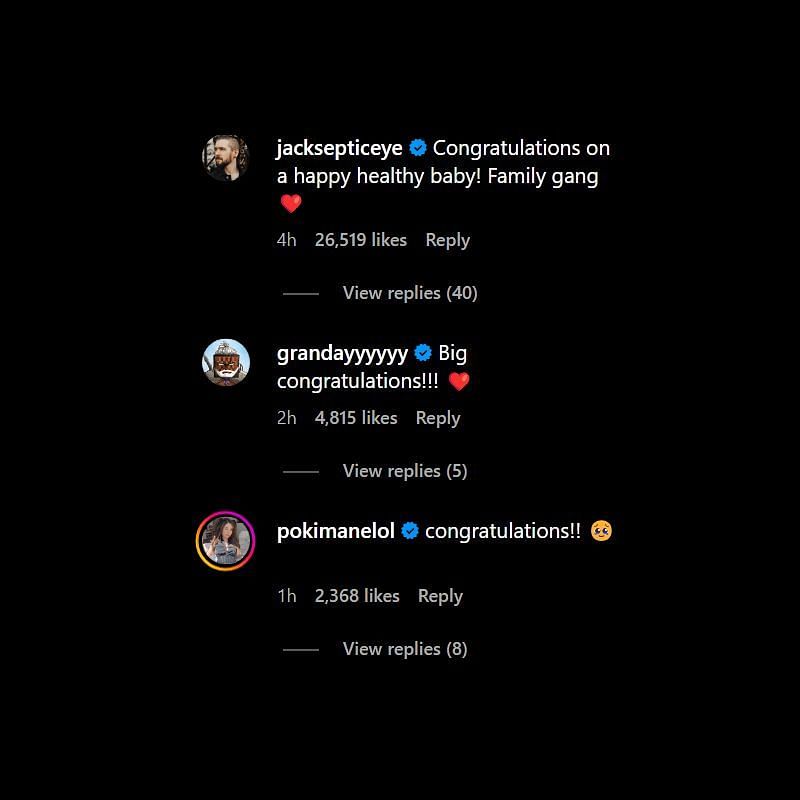 Fellow YouTubers such as Jacksepticeye and Pokimane congratulated the Kjellbergs (Image via itsmarziapie/Instagram)