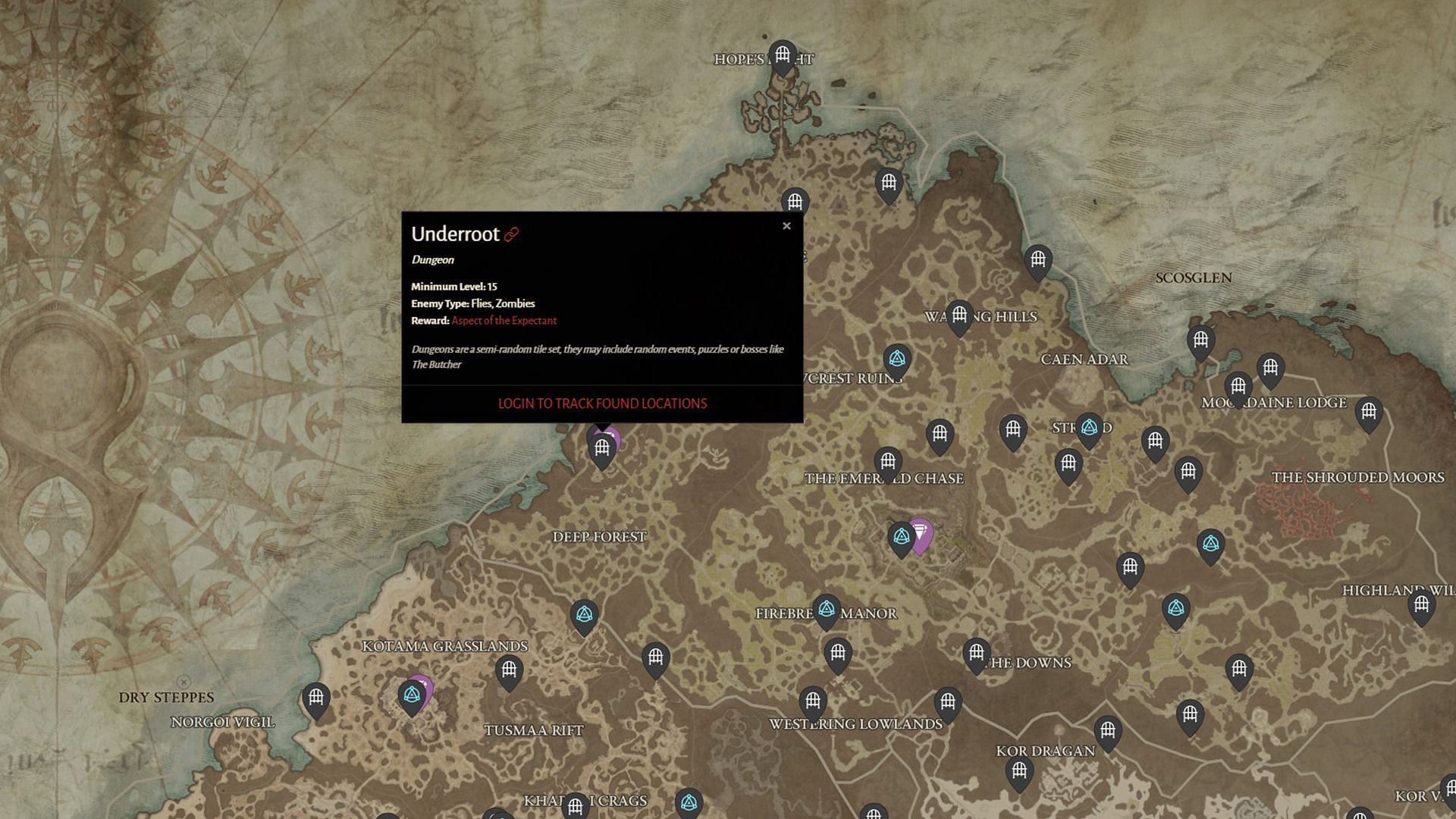Diablo 4 Underroot Dungeon location (Image via Blizzard Entertainment)