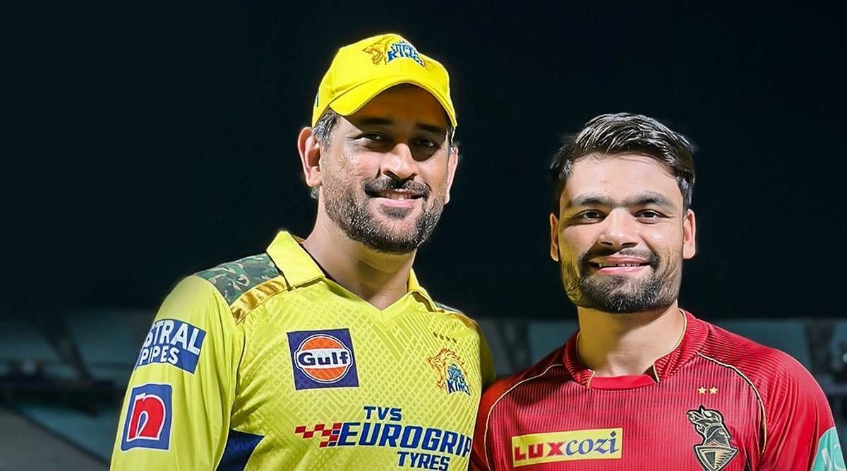 MS Dhoni (L) &amp; Rinku Singh (P.C.:Twitter)