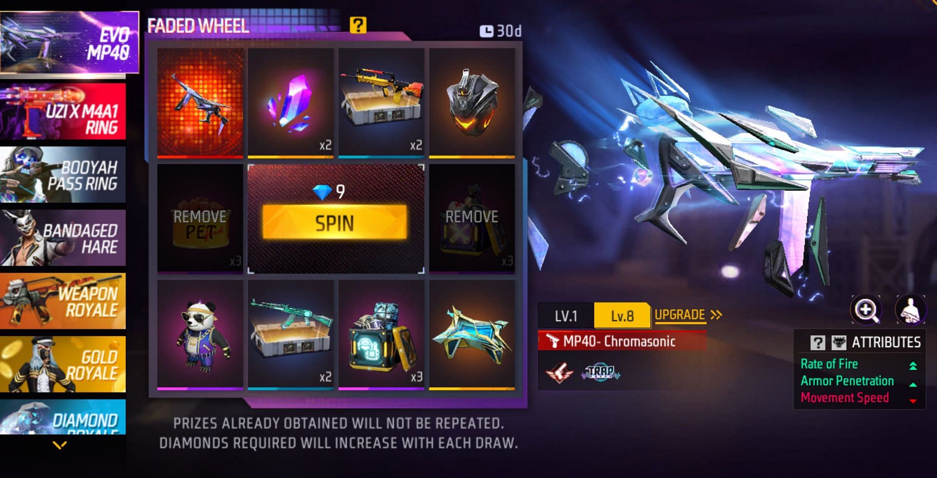 Spend diamonds to receive one item (Image via Garena)