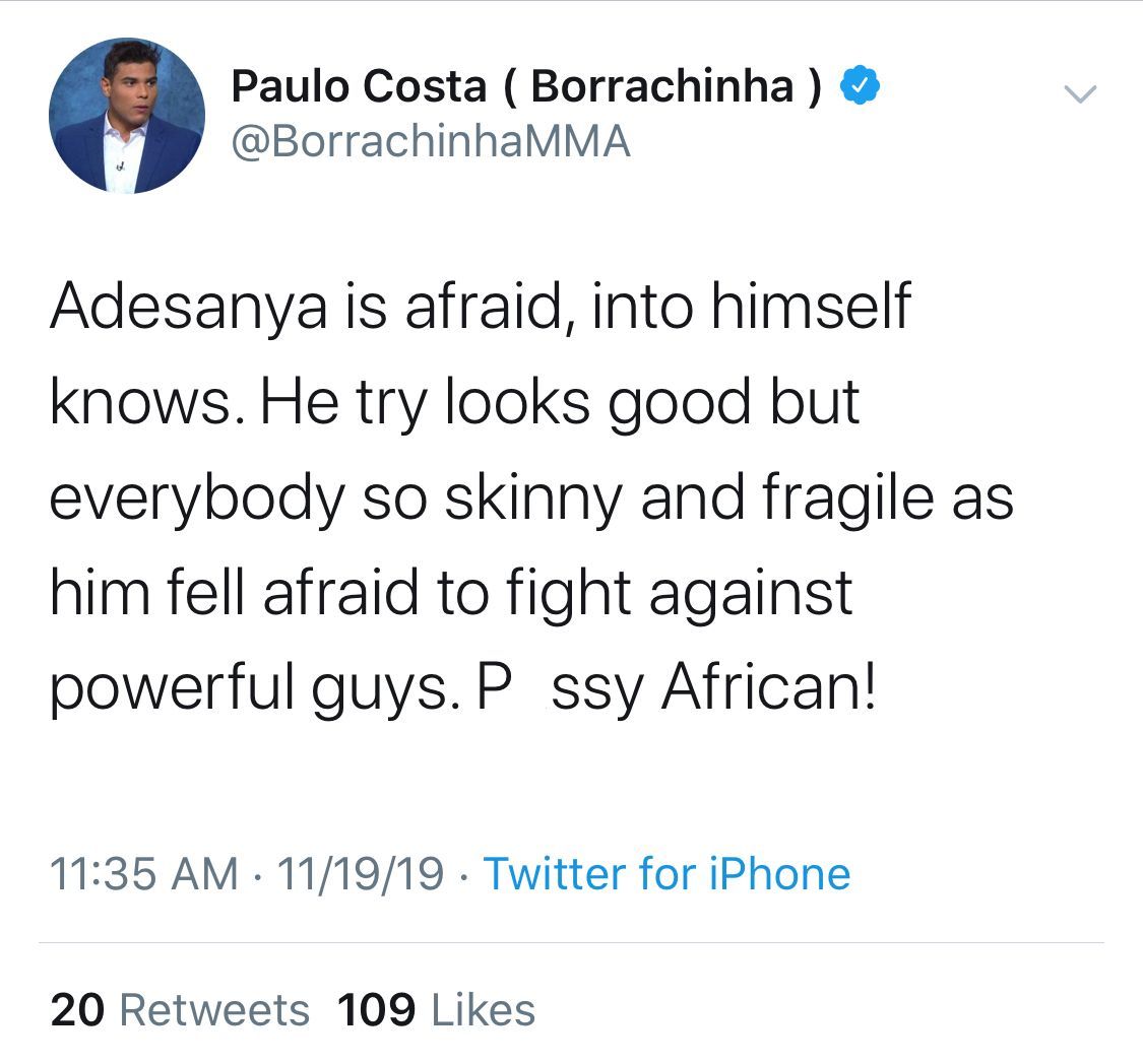 Paulo Costa&#039;s deleted tweet