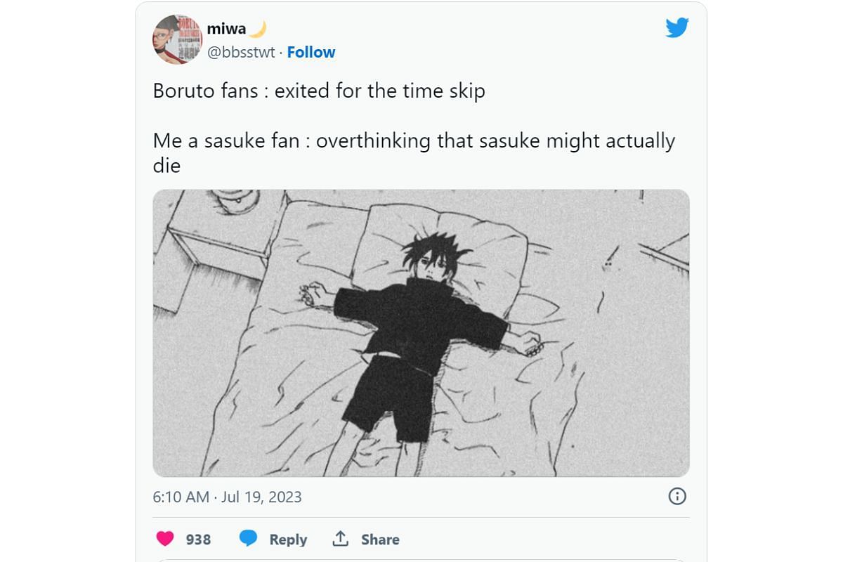 A Twitter user tensed about Sasuke&#039;s demise (Image via Twitter)