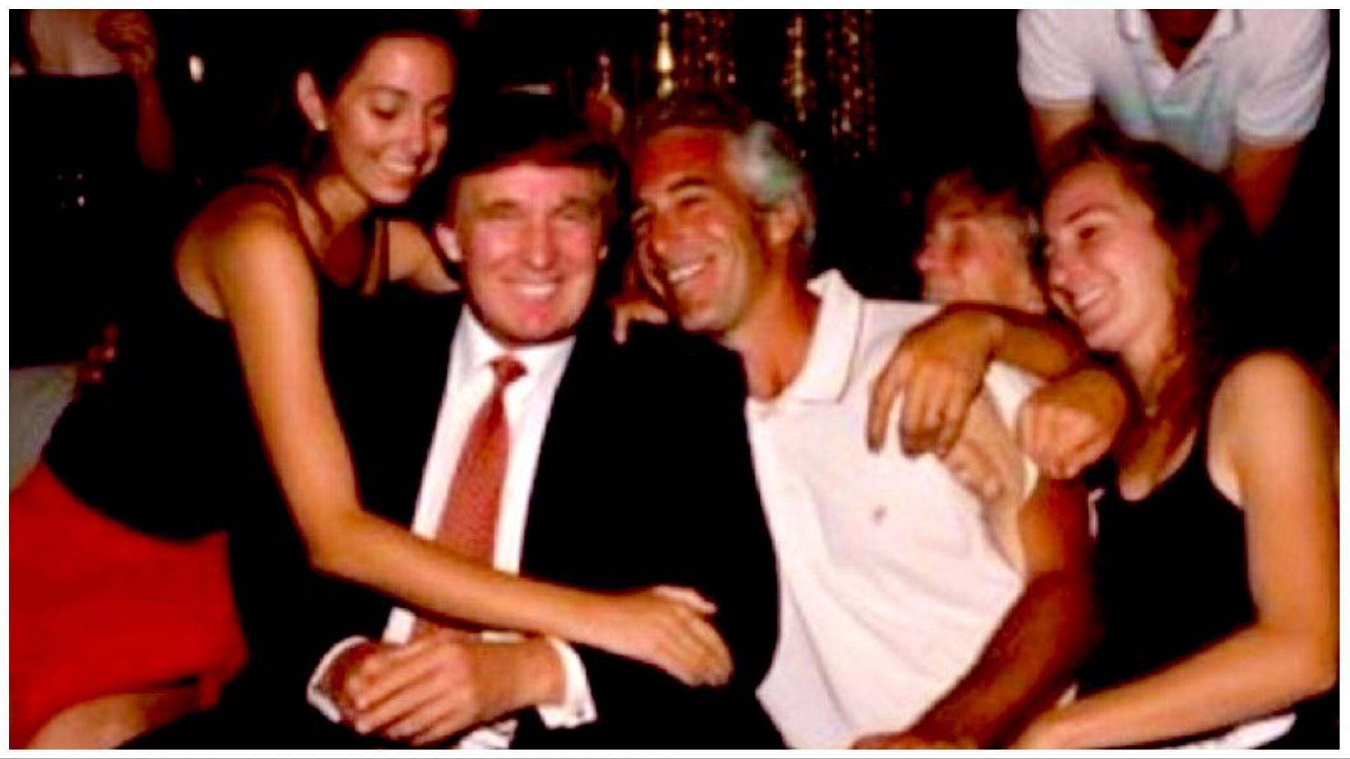 A viral image showcases Donald Trump partying with Jeffrey Epstein (Image via Twitter/@THUNDERBIRDZZ7)