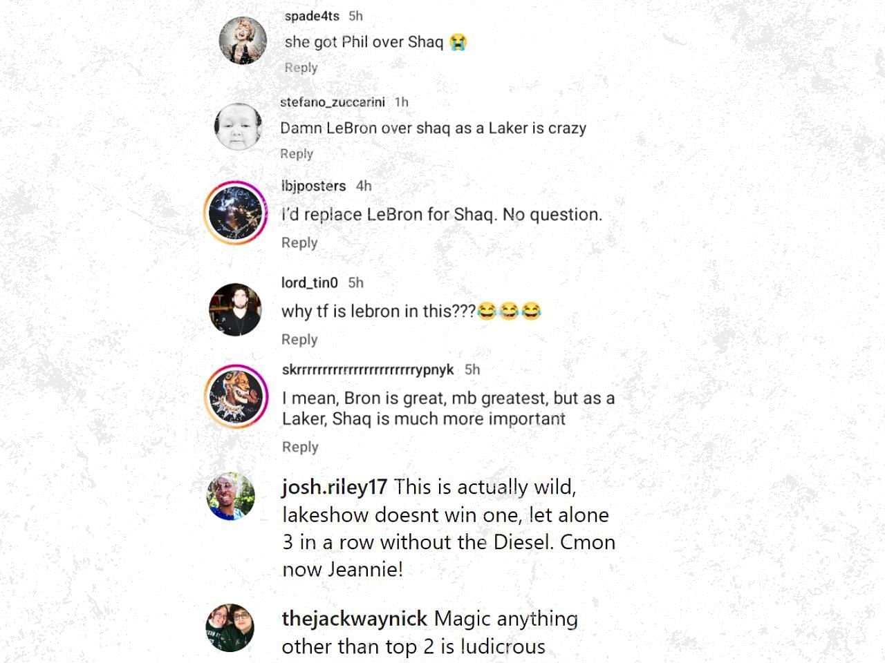 Fans react to Shaq not being on Jeanie Buss&#039; top five Lakers list.