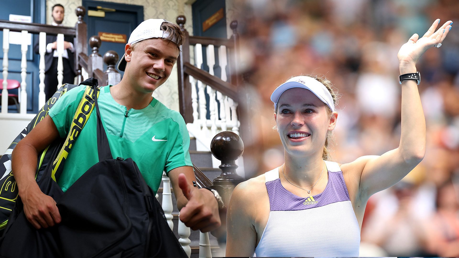 Holger Rune (L) and Caroline Wozniacki (R)