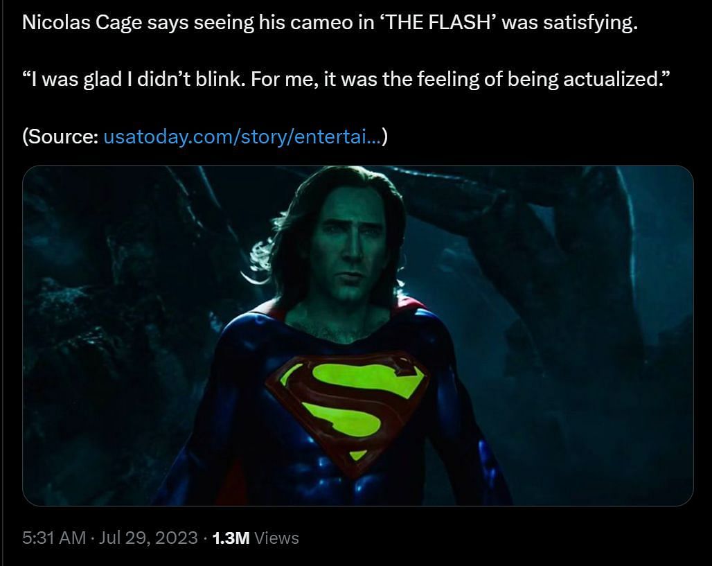 DF&#039;s post about Cage&#039;s Superman (Image via Twitter)