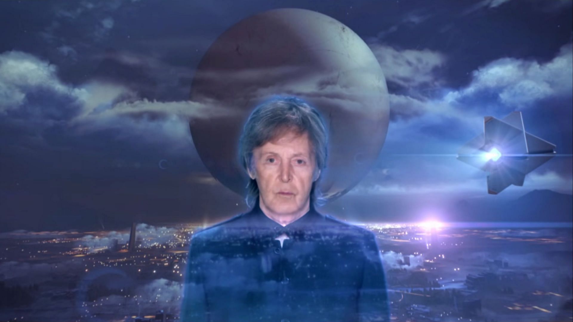 Paul McCartney shown via a Ghost projector in the music video for Destiny 2