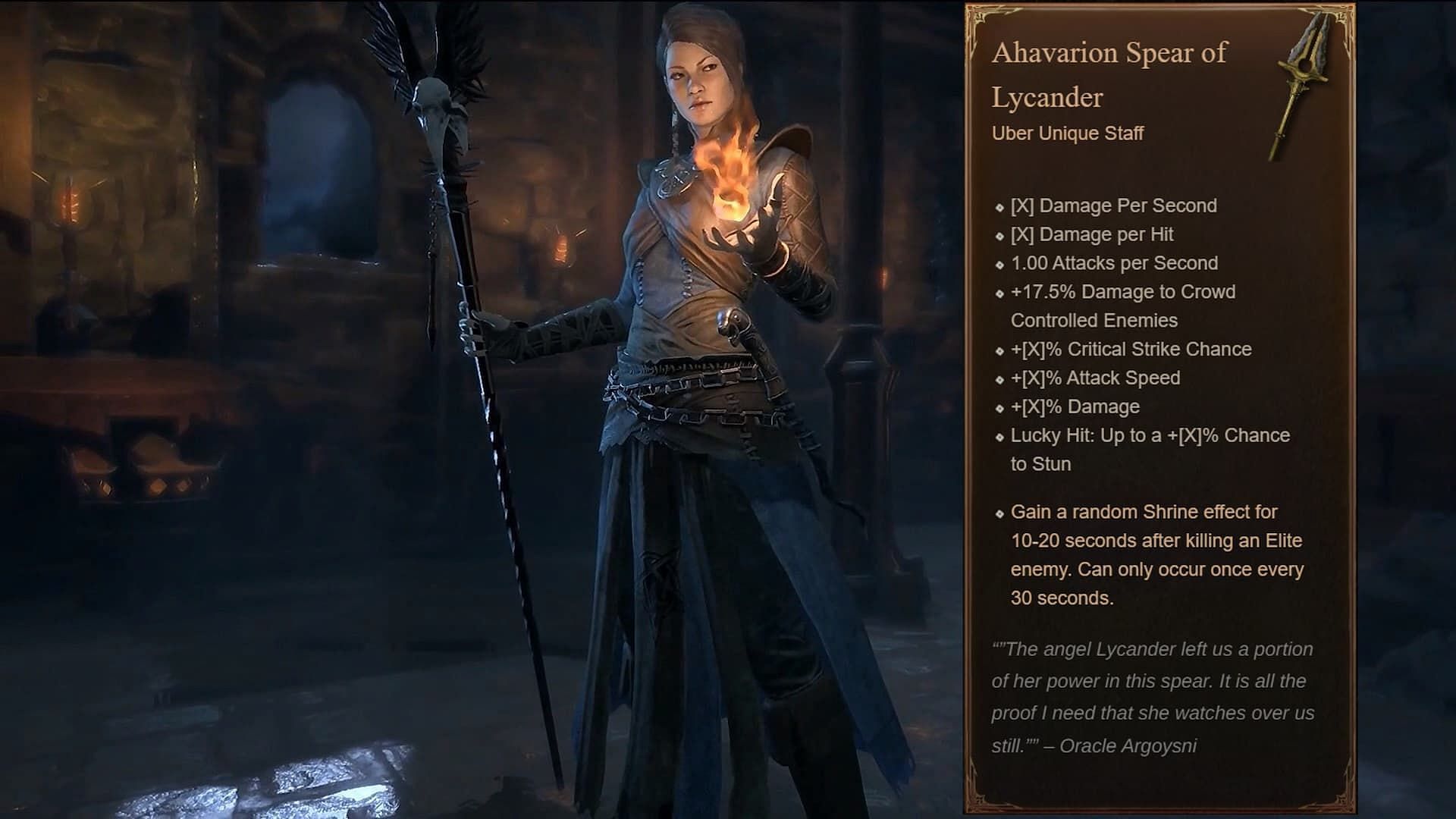 The Ahavarion Spear of Lycander is the new Uber Unique in Diablo 4 (Image via Blizzard)