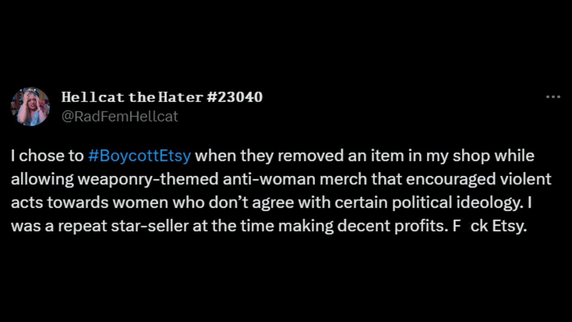 A netizen points out how the site sells anti-women merchandise. (Image via Twitter/Hellcat the Hater #23040)
