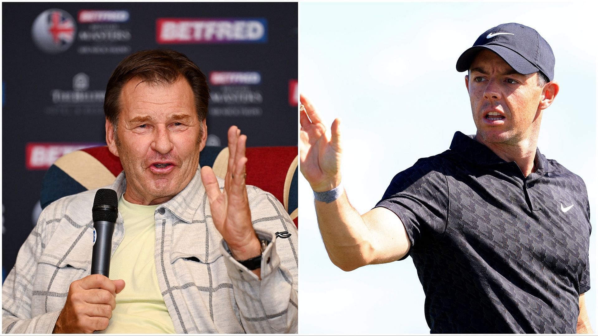 Sir Nick Faldo and Rory McIlroy (via Getty Images)