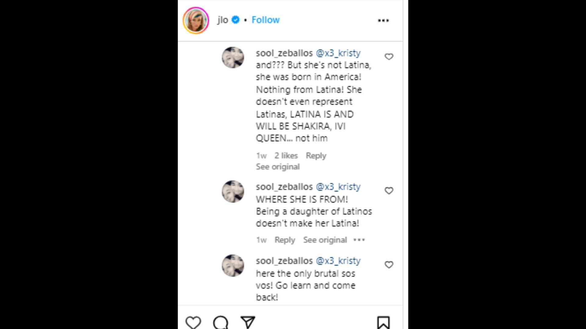 Jennifer Lopez&#039;s Instagram Post&#039;s Comment section