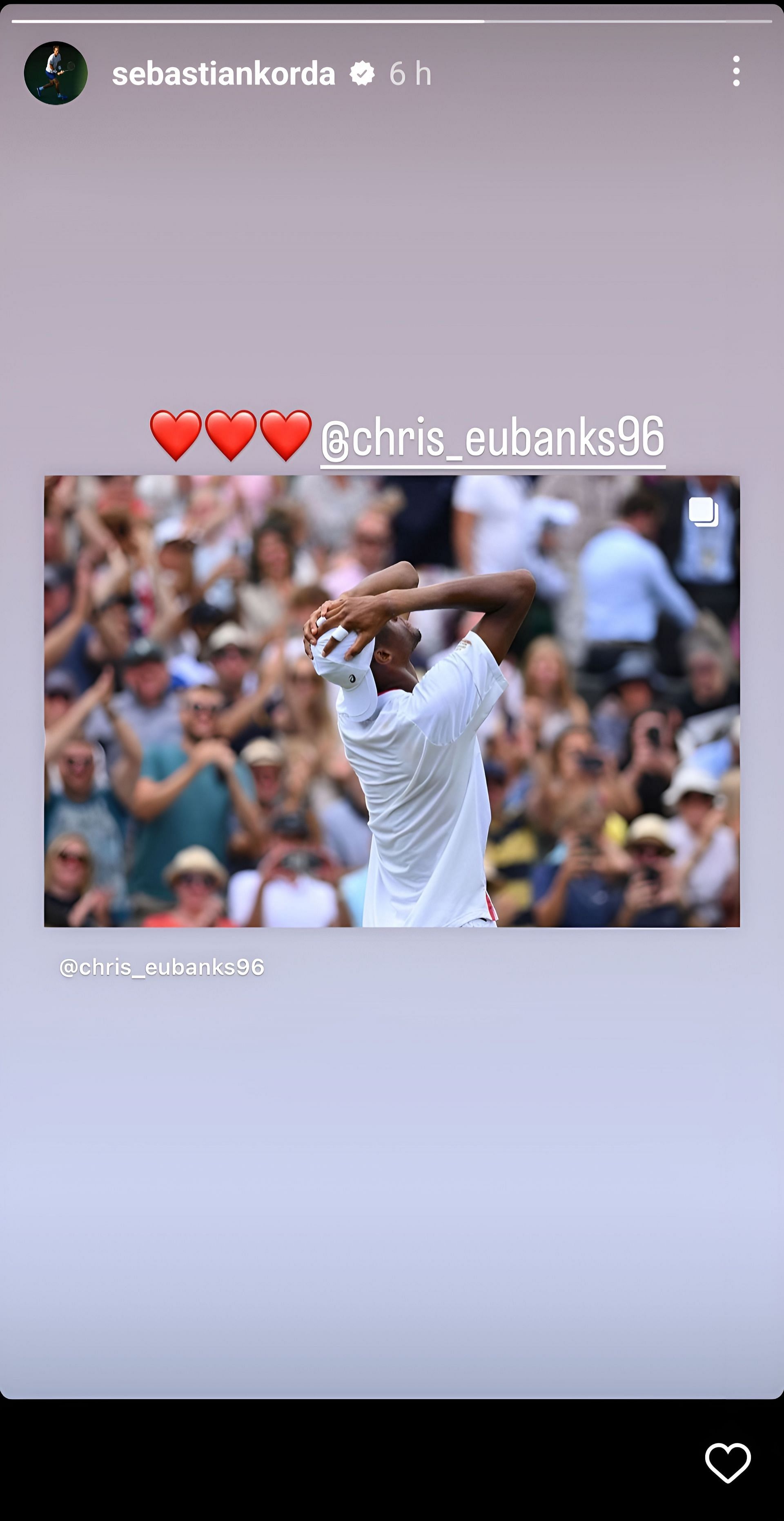 Sebastian Korda&#039;s Instagram story