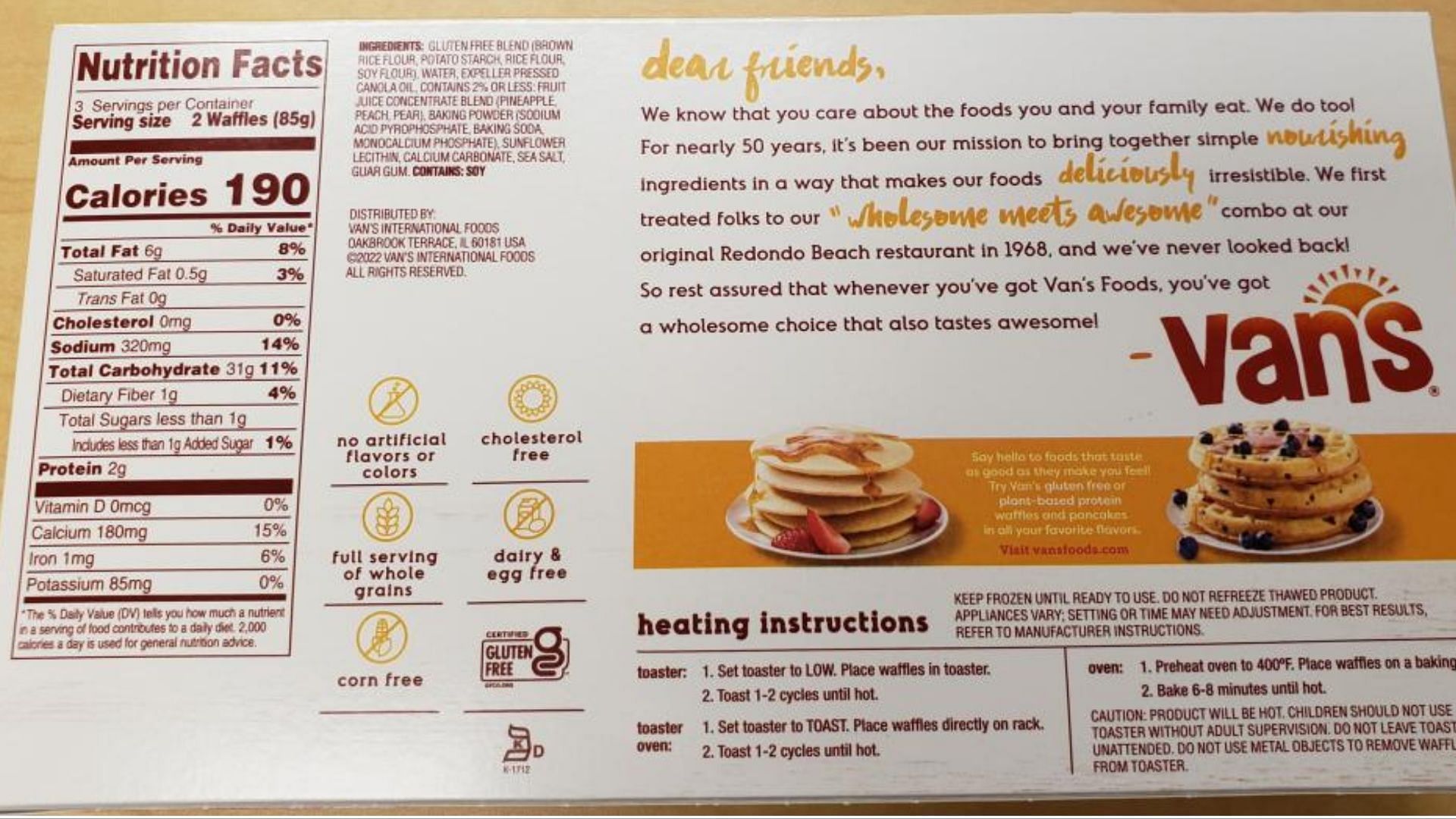 Van’s Gluten Free Original Waffles recall Reason, affected lot code