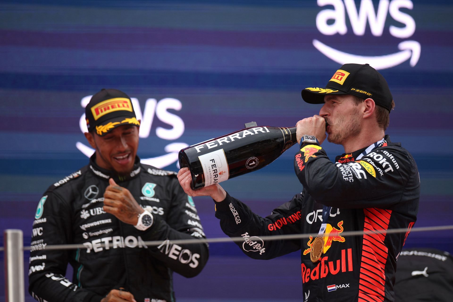 Hamilton and Verstappen on the podium