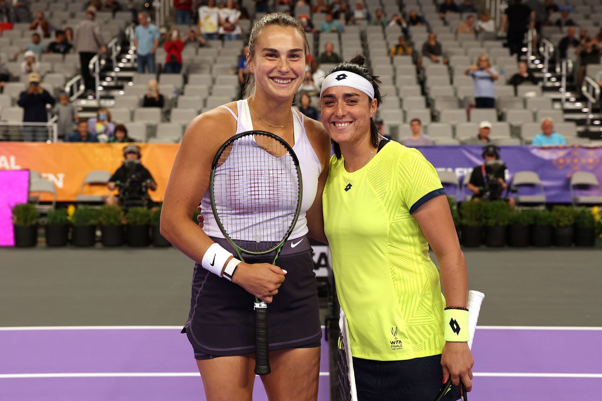 Aryna Sabalenka and Ons Jabeur before their match at the 2022 WTA Finals