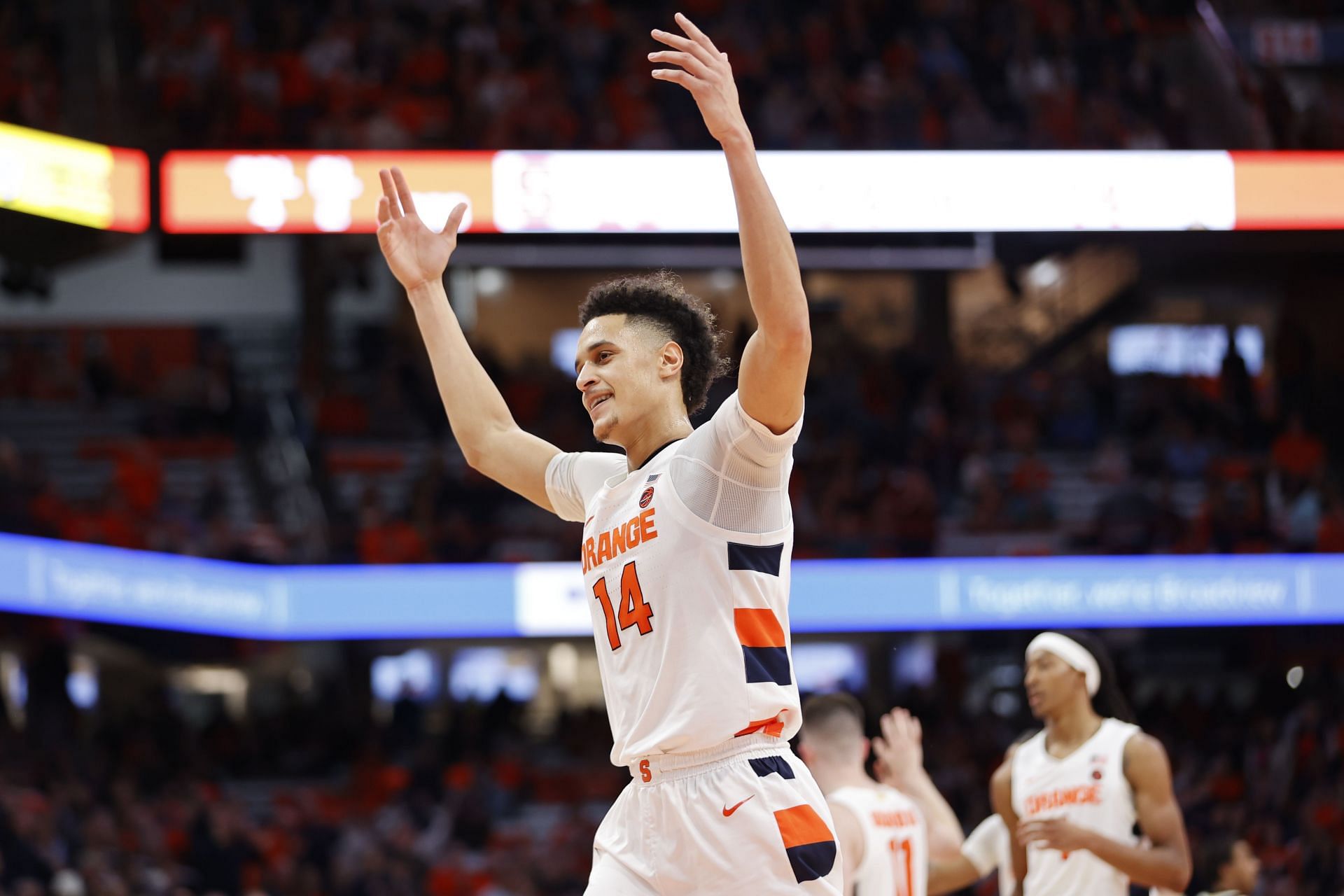 Jesse Edwards of the Syracuse Orange reacts after a play