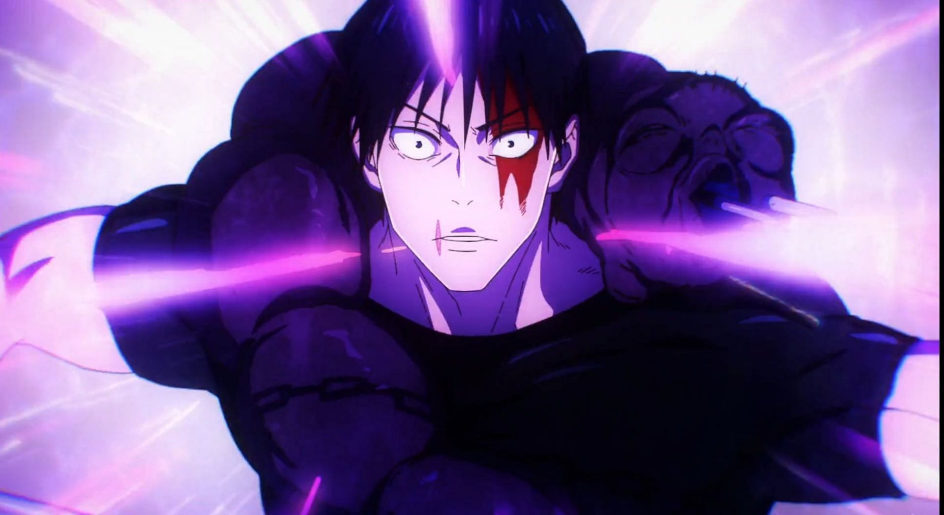 Toji being hit by Hollow Purple in Jujutsu Kaisen Season 2 Episode 4 (Image via MAPPA)