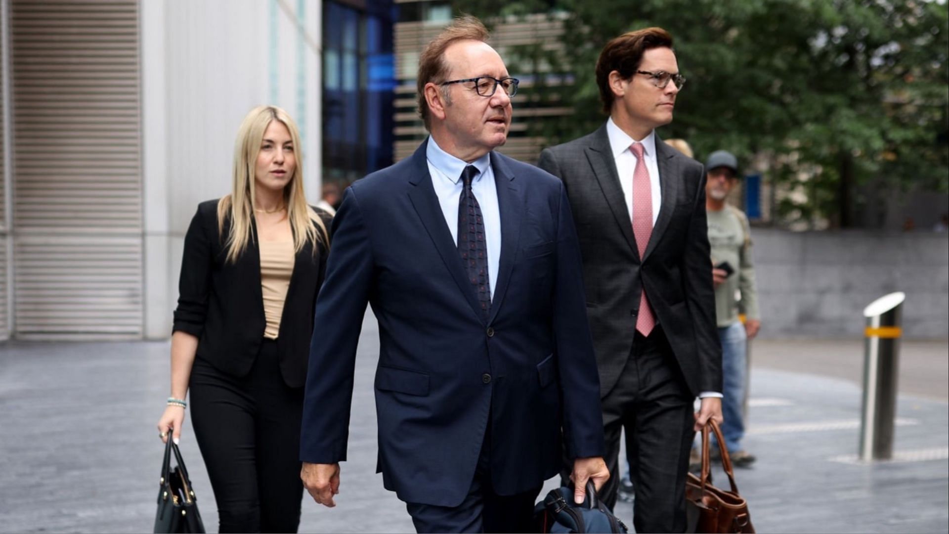 Kevin Spacey arriving at Southwark Crown Court in London for his sexual assault case. (Image via Dan Kitwood/Getty Images)