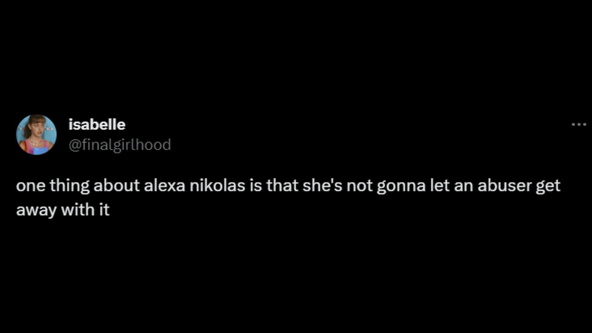 A tweet mentioning how Alexa never lets an abuser walk free. (Image via Twitter/isabelle)