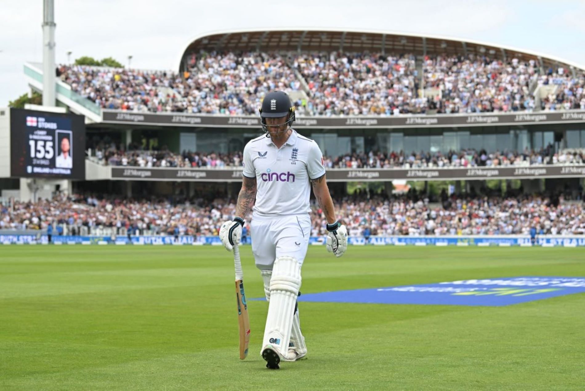 Ben Stokes walks off dejected after his brilliant 155 went in vain.