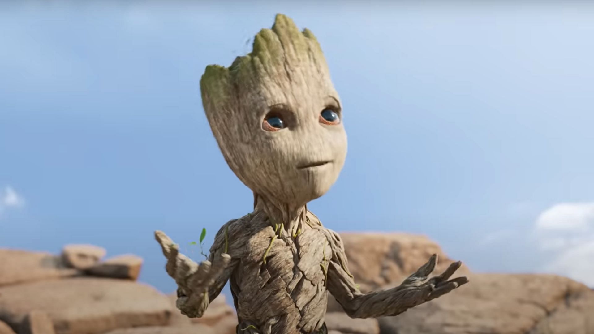 Baby Groot was born as a regenerated twig from the original (Image via Disney+)