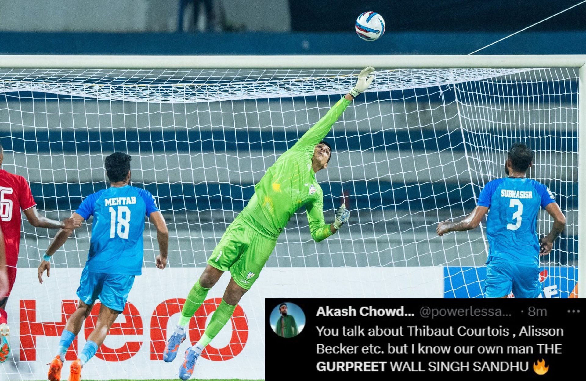 Gurpreet Singh Sandhu made two crucial stops against Lebanon in the first half.