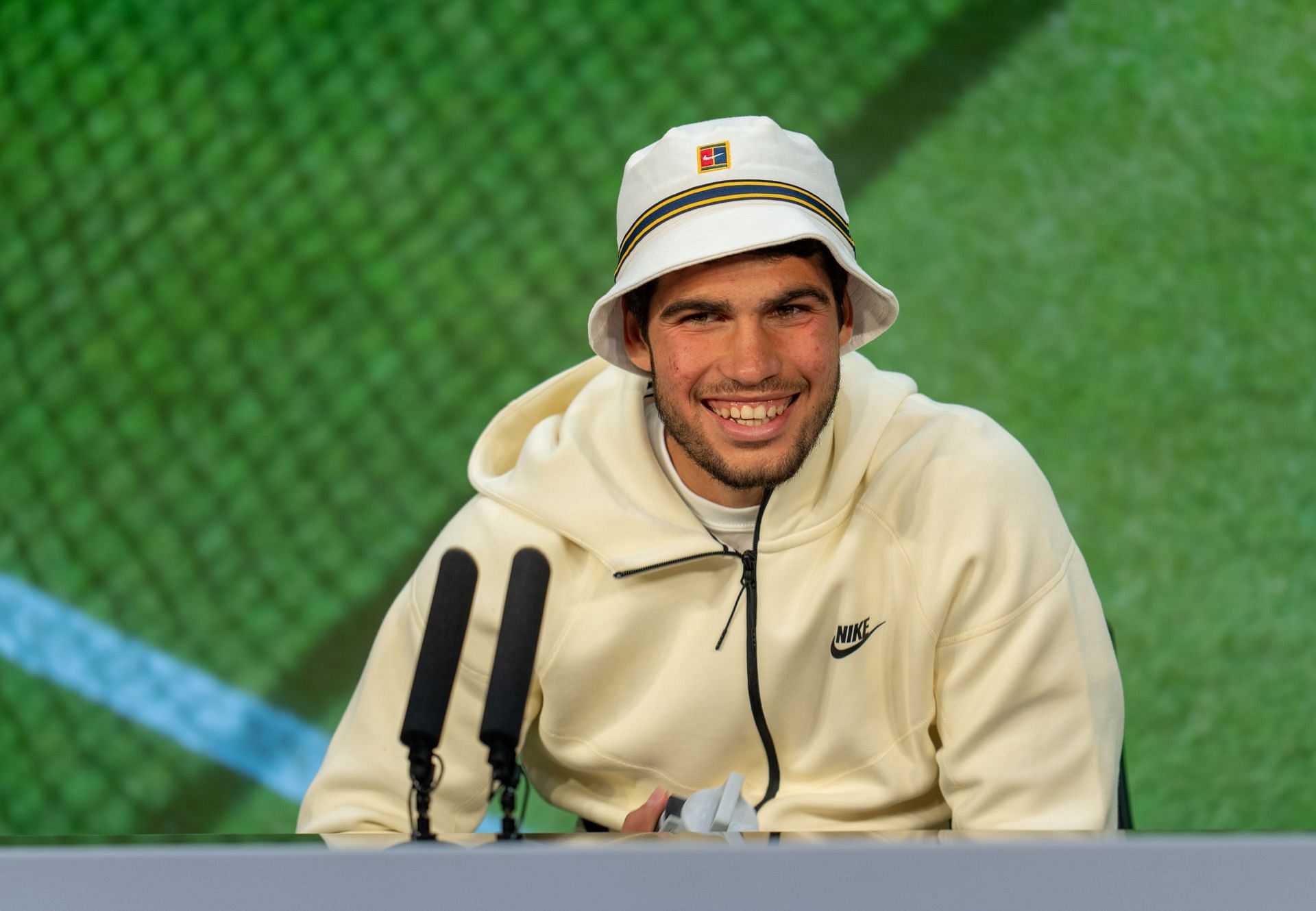 Alcaraz at his post-match press conference at Wimbledon