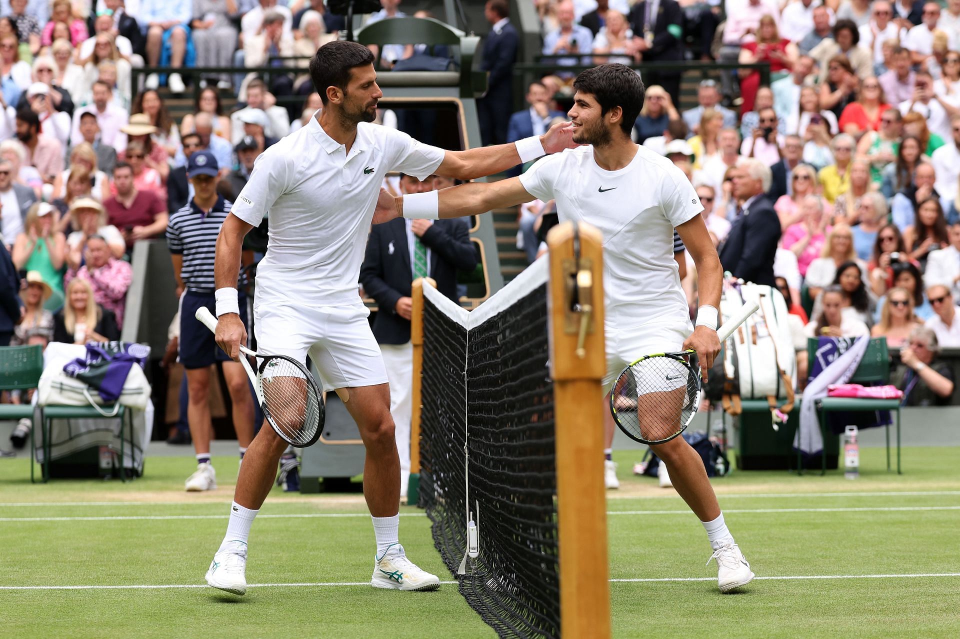 Novak Djokovic and Carlos Alcaraz at the 2023 Wimbledon Championships.