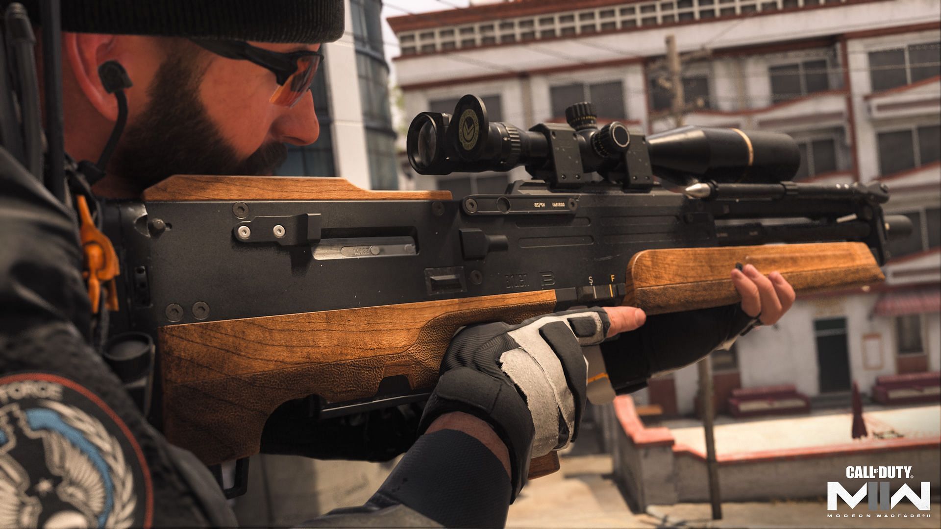 Operator Captain Price aiming down the sight with the new Carrack .300 Sniper Rifle