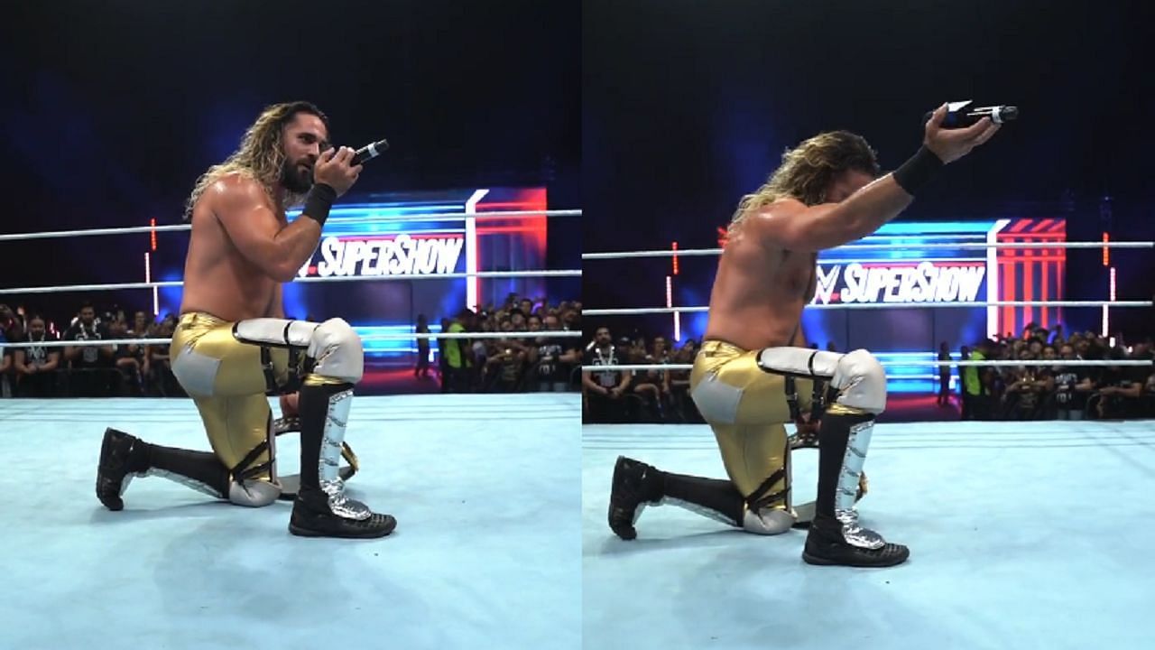Rollins handing the mic to the former WWE Champion