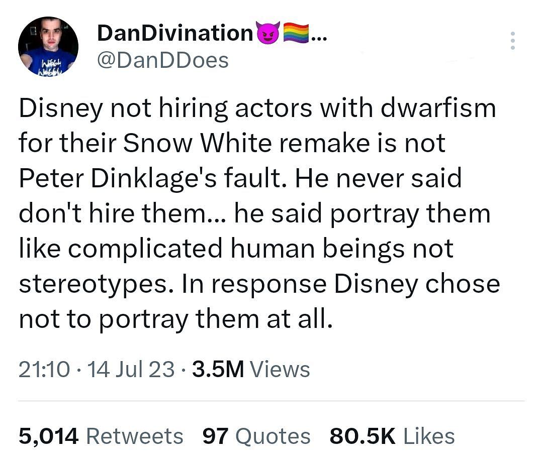 DanDDoes post about Snow White (Image via Twitter)