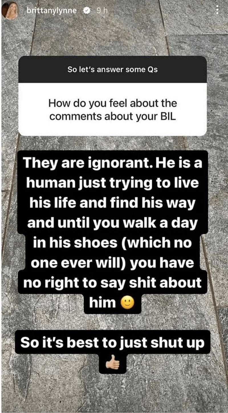 Brittany Mahomes defended her brother-in-law, Jackson Mahomes, via Instagram story.