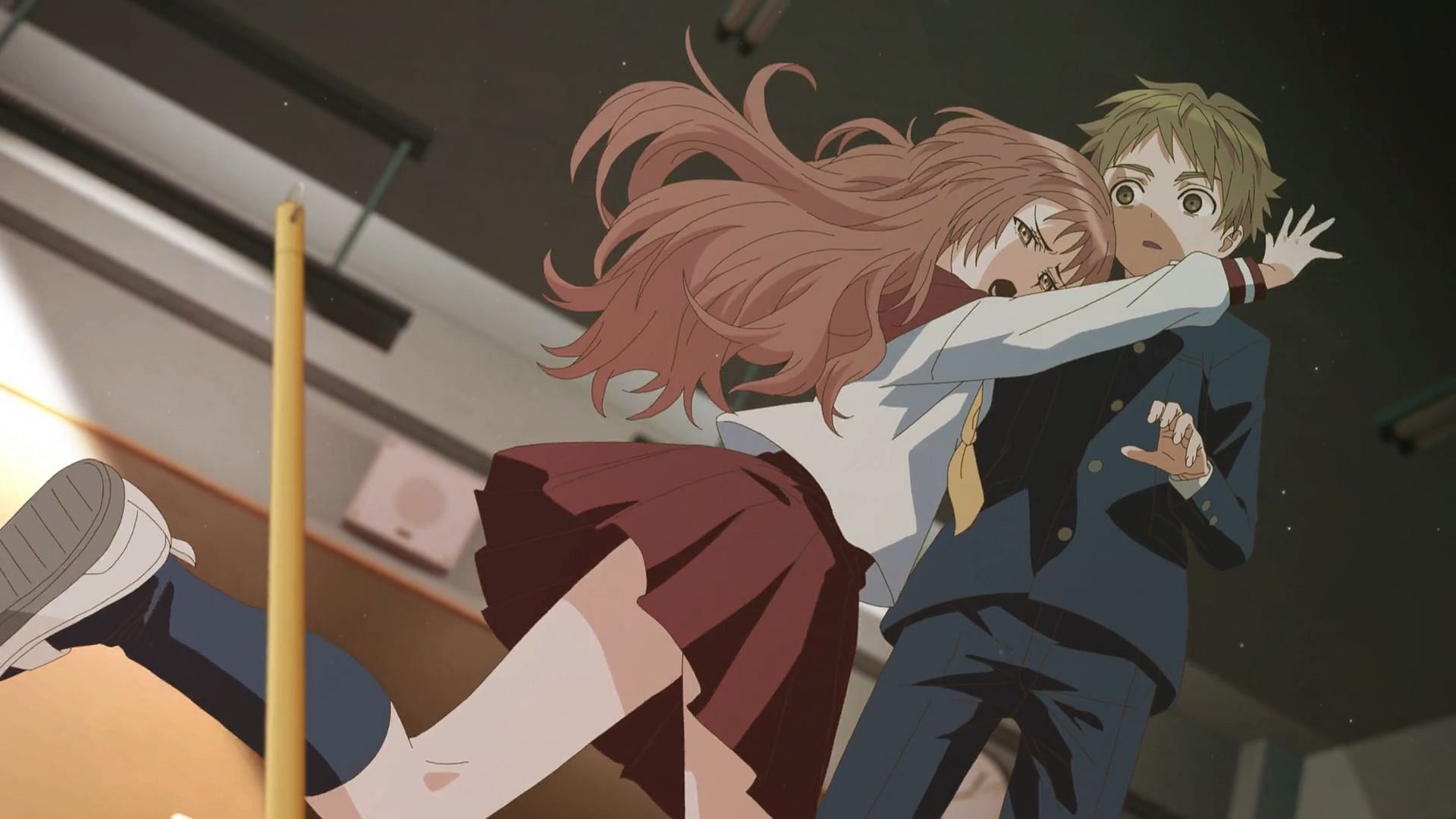 Mie-san hugged Komura out of fear as she was alerted about the cockroach (Image via GoHands)