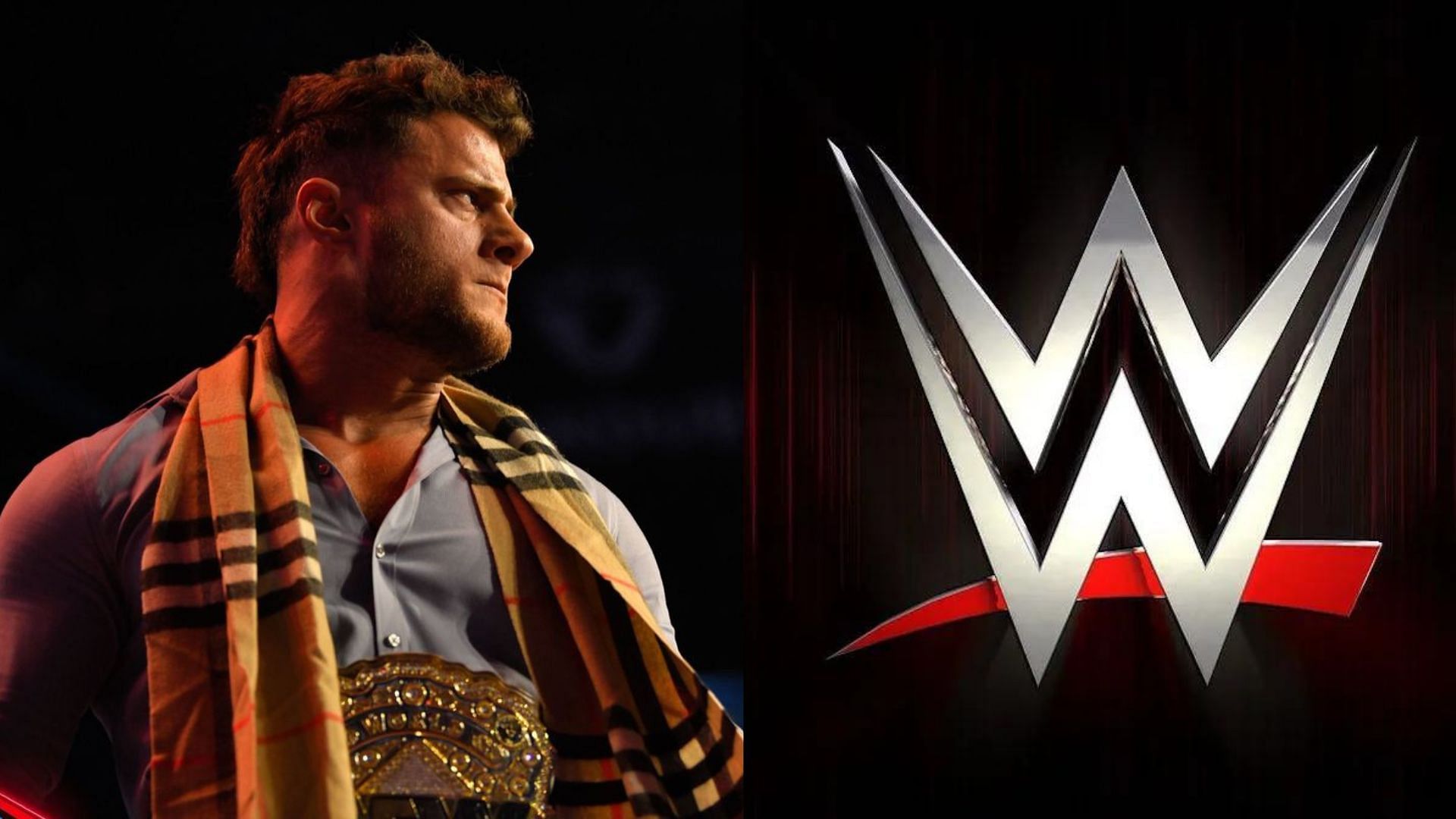 Maxwell Jacob Friedman (left), WWE logo (right)