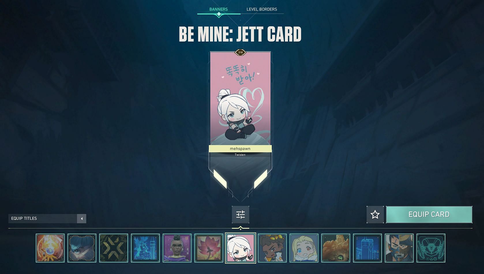 Be Mine Player Card for Jett (Image via Riot Games)