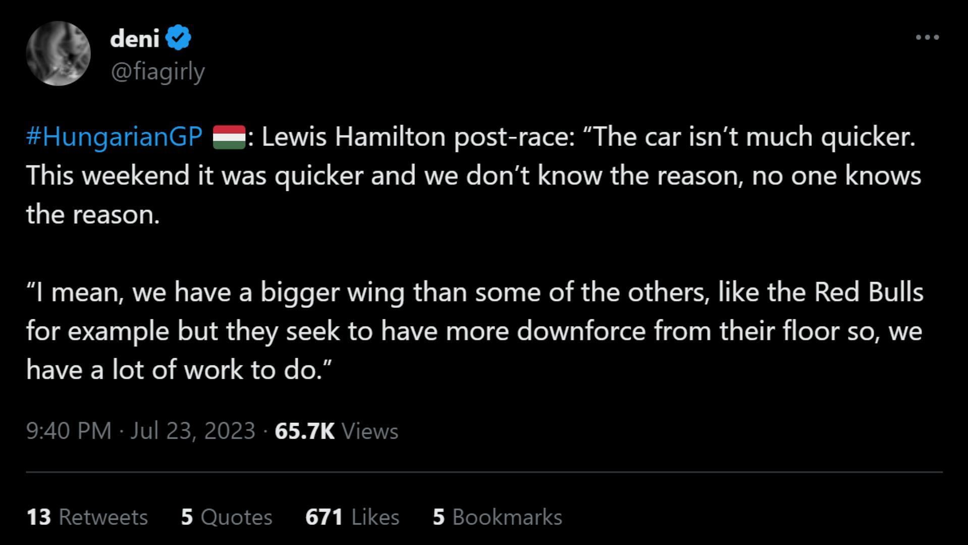 Tweet quoting Hamilton (Image via Sportskeeda)