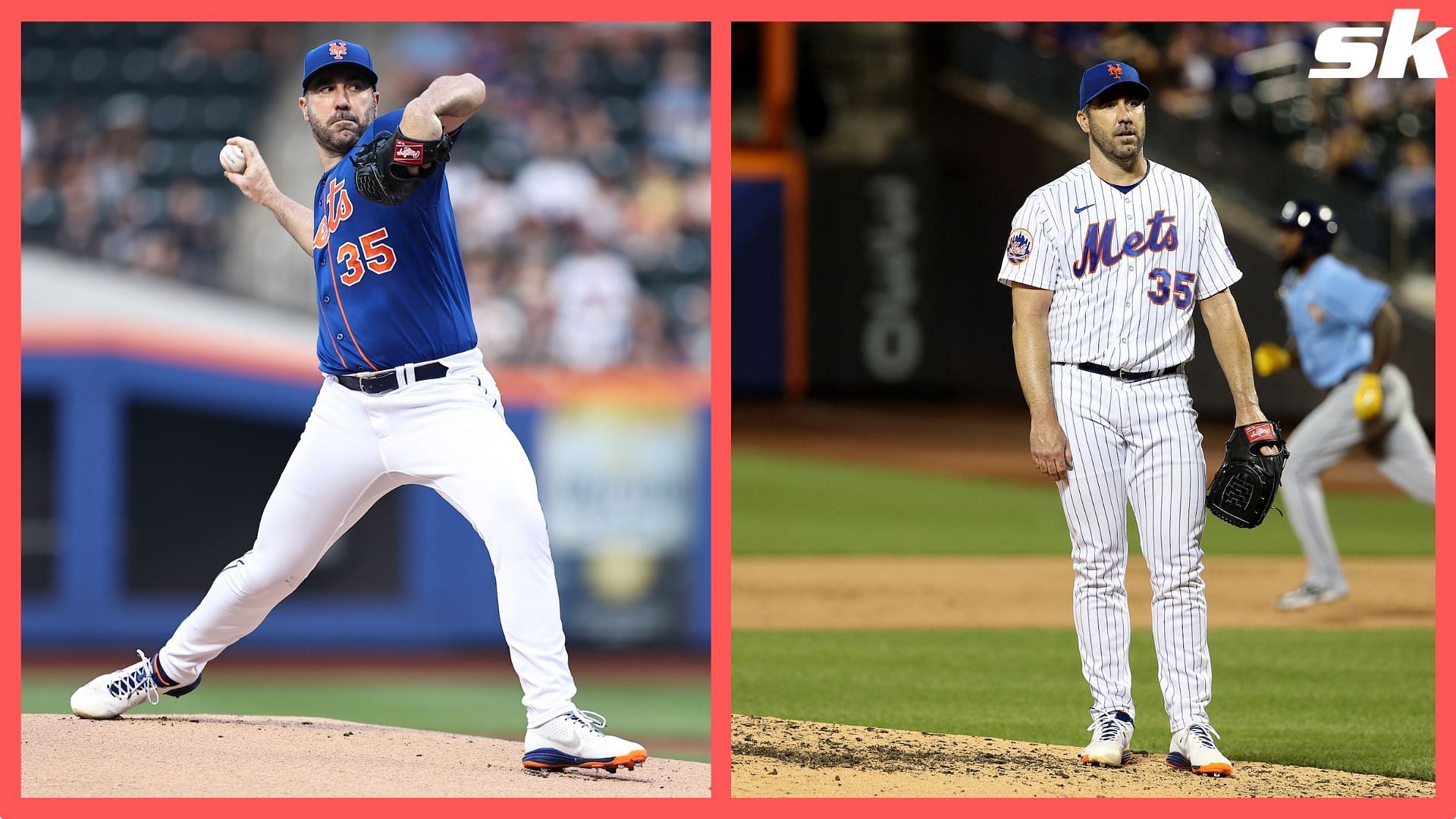 Justin Verlander of the New York Mets in action against the Los