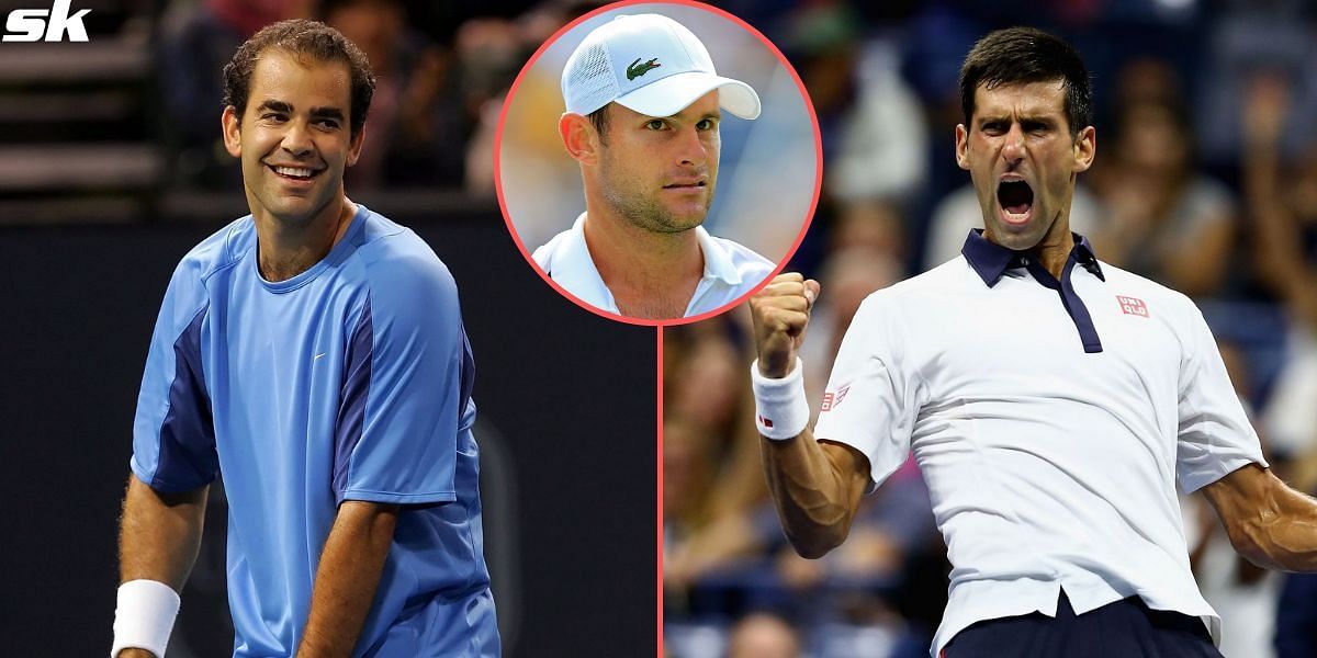Pete Sampras (L), Novak Djokovic (R) and Andy Roddick (inset)