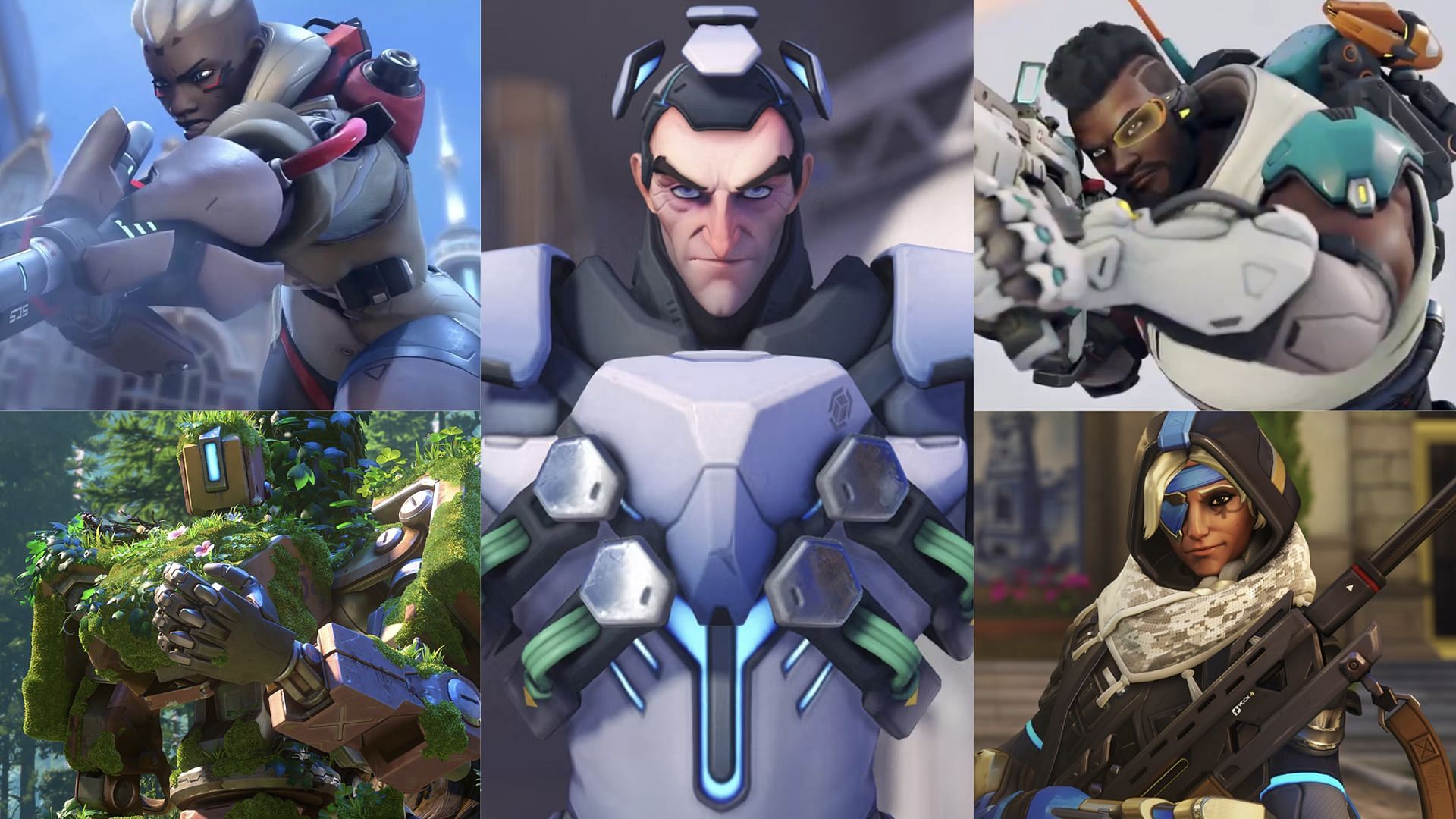 Team composition for Sigma, Bastion, Sojourn, Ana, and Baptiste (Image via Sportskeeda and Blizzard Entertainment)