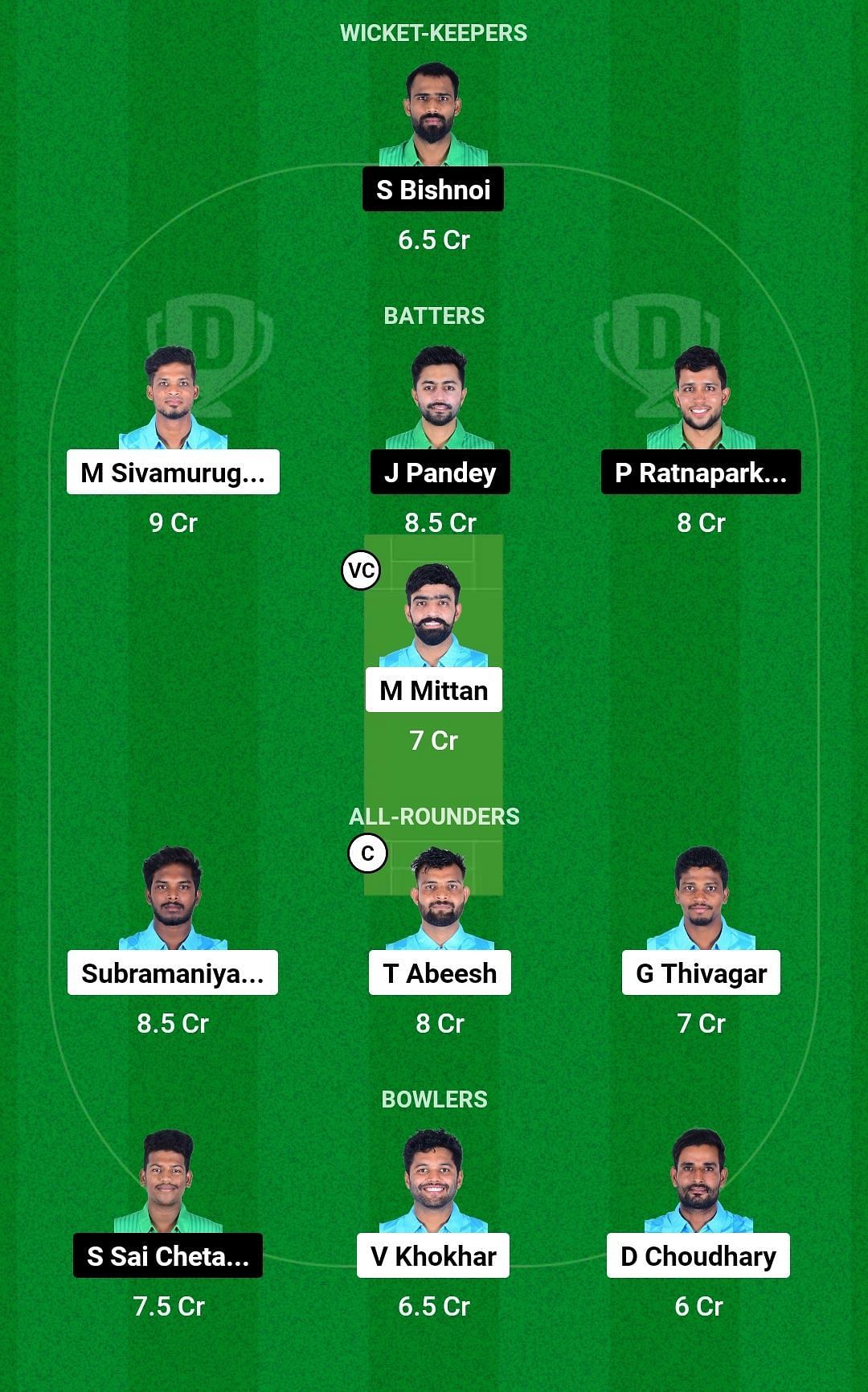 Dream11 Team for Sharks XI vs Bulls XI - Pondicherry T20 2023.