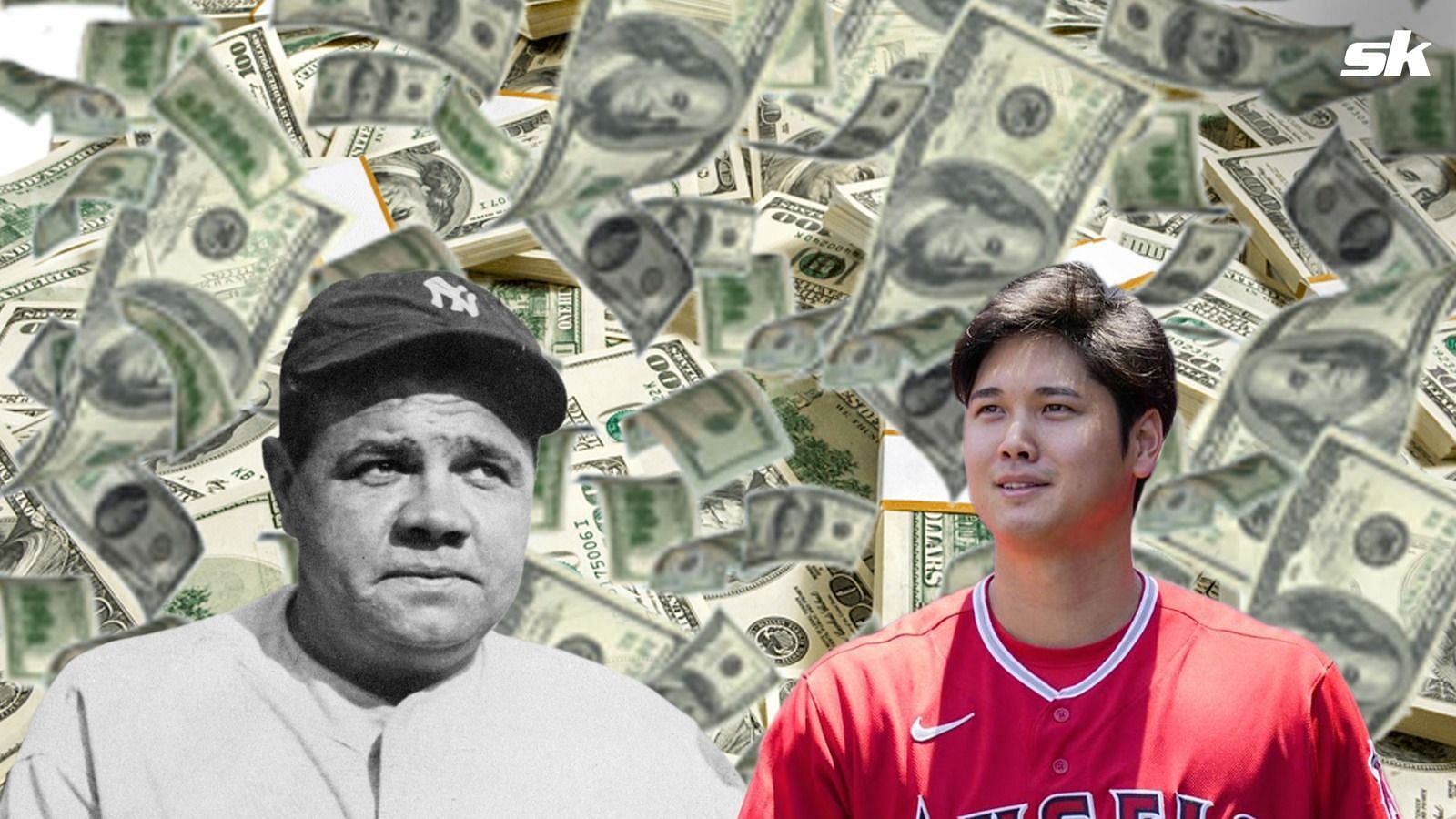 Babe Ruth of the New York Yankees and Shohei Ohtani of the Los Angeles Angels