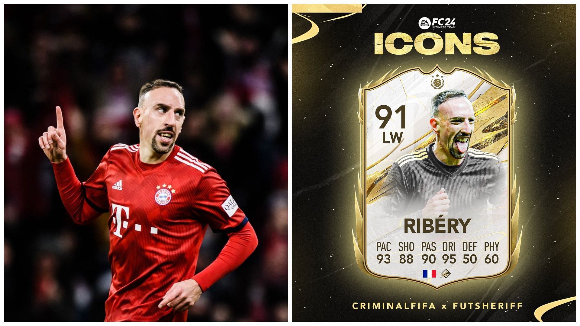 Icon Ribery has been leaked for FC 24 (Images via Getty and Twitter/FUT Sheriff)