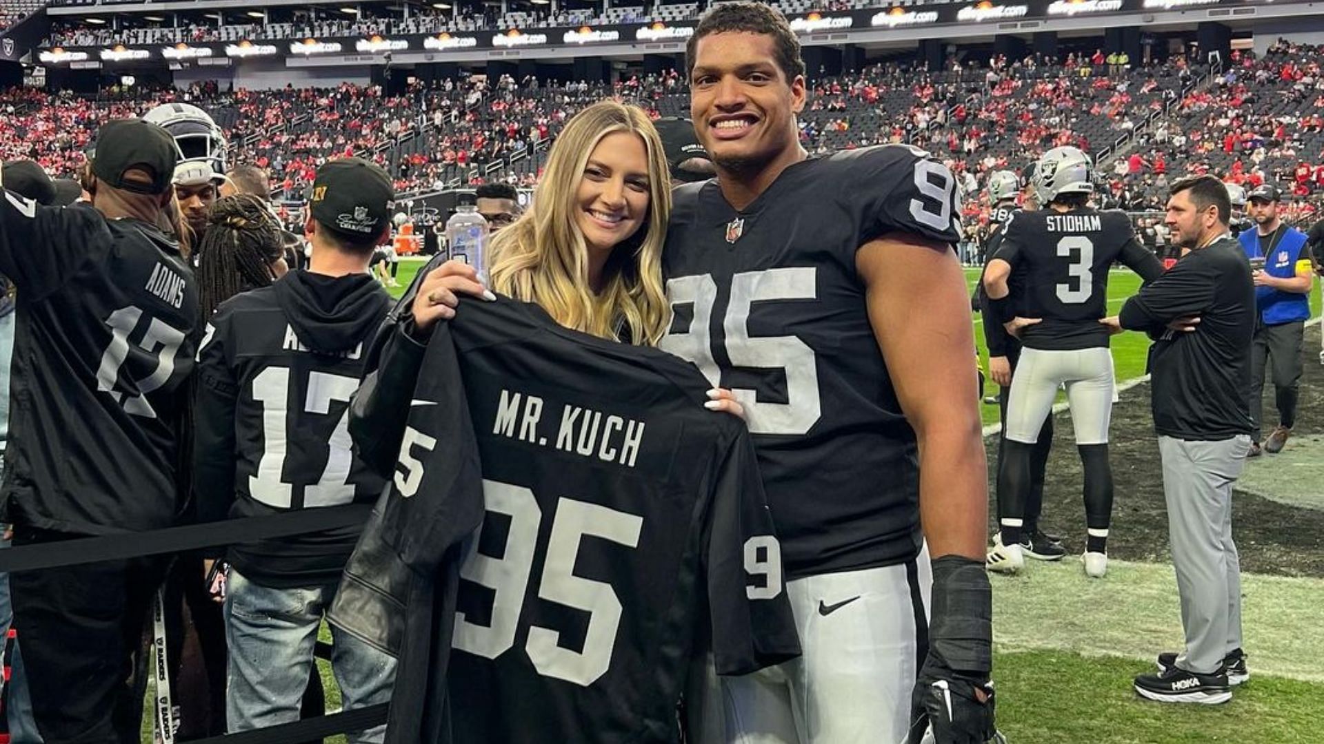 Allison Kuch celebrates as her husband gets re-signed by the Raiders. 