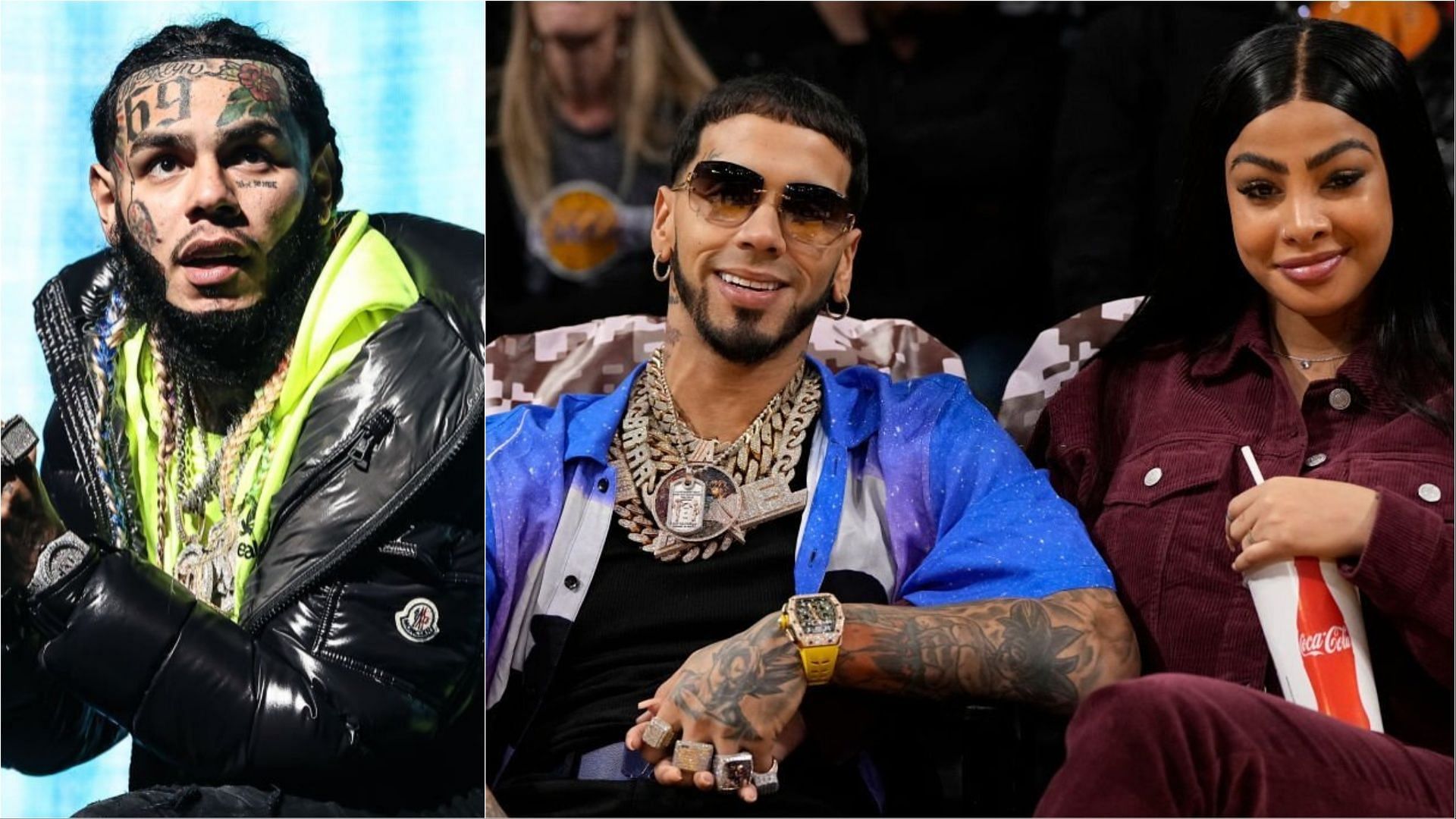 Yailin La Mas Viral has accused Anuel AA of domestic abuse as the latter gets engaged in an online beef with 6ix9ine (Images via John Parra and Kervork Djansezian/Getty Images)
