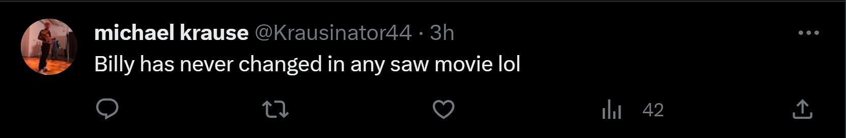 A tweet reply to Discussing Film&#039;s post about the upcoming Saw movie (Image via Twitter)