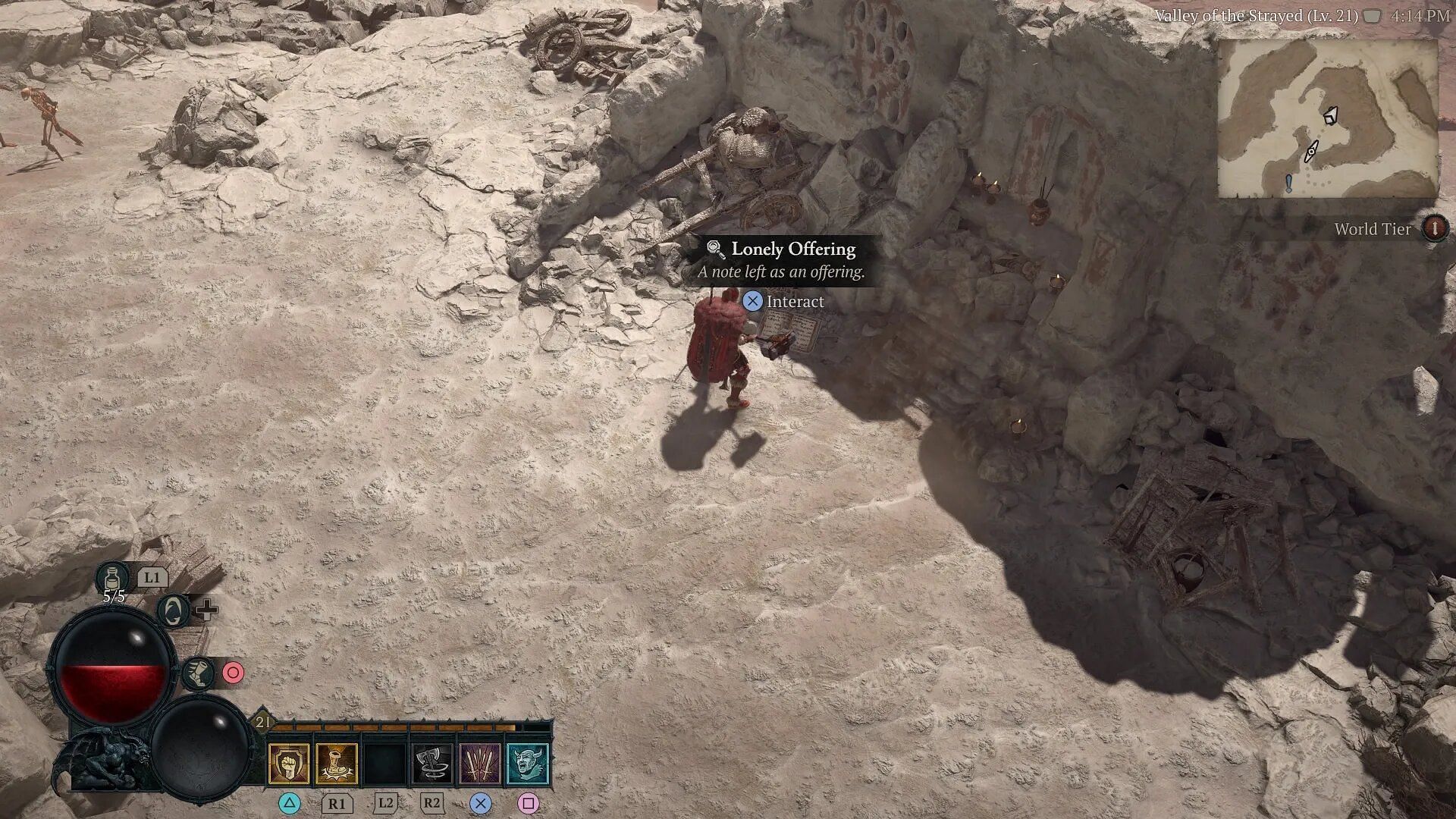 This side quest can be initiated by interacting with Lonely Offering (Image via Diablo 4)