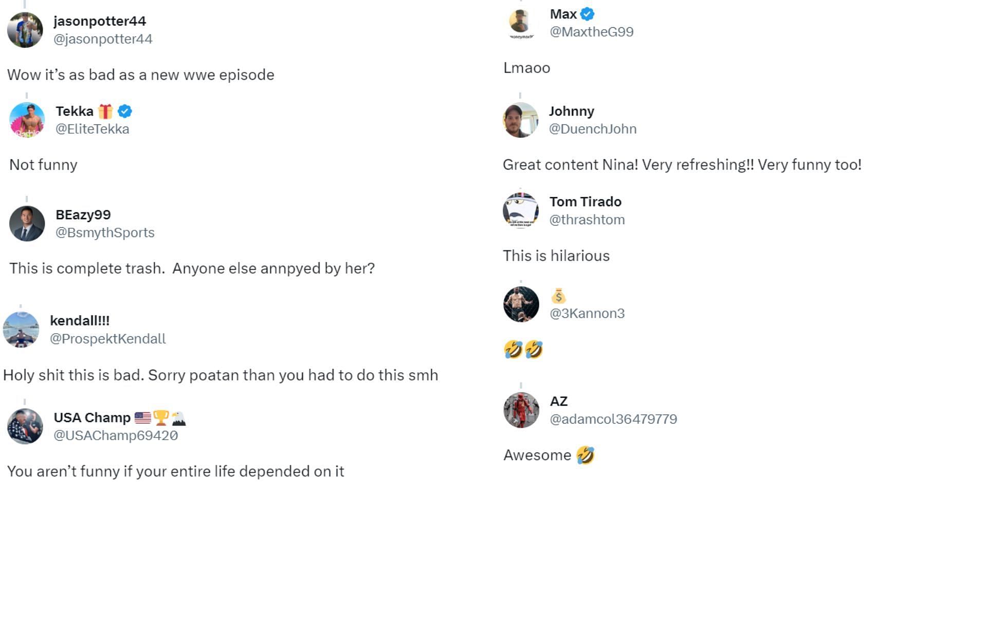 Screenshots of tweets regarding the chiropractor skit