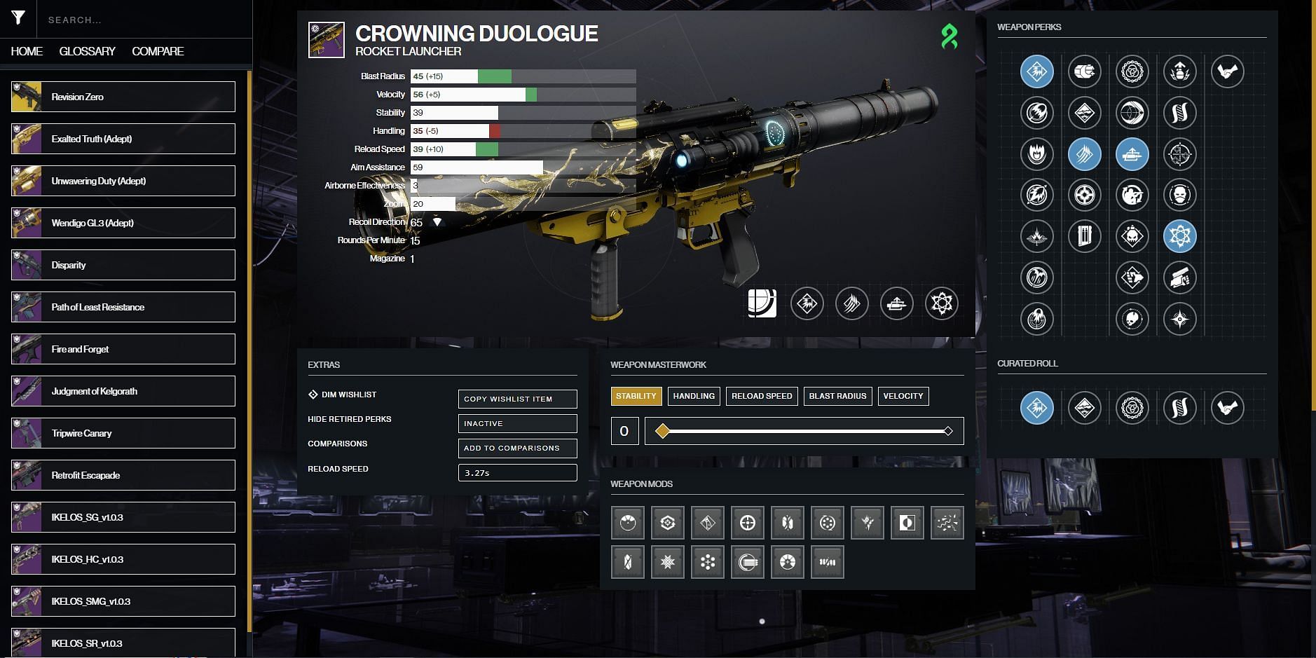 Crowning Duologue Destiny 2 PvE god roll (Image via D2Gunsmith)